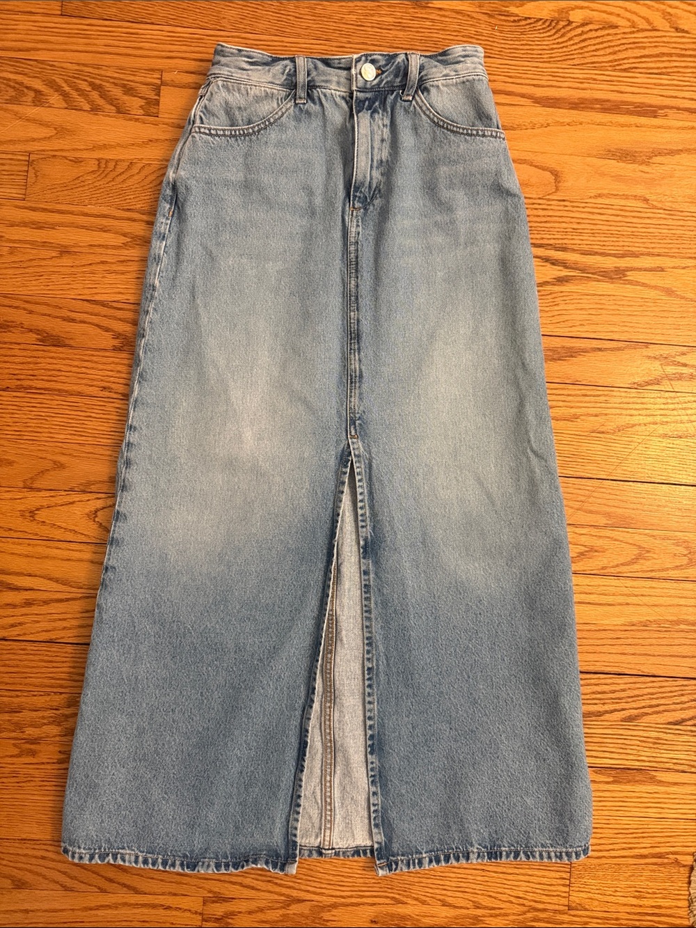 SPRWMN Light Blue Denim Maxi Skirt with Front Center Slit 25